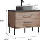 Trento 36" Single Sink-O Bath Vanity in North American Oak with Black Sintered Stone Top with Oval Concrete Sink