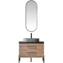 Trento 36" Single Sink-O Bath Vanity in North American Oak with Black Sintered Stone Top with Oval Concrete Sink