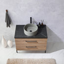 Trento 36" Single Sink-R Bath Vanity in North American Oak with Black Sintered Stone Top with Circular Concrete Sink