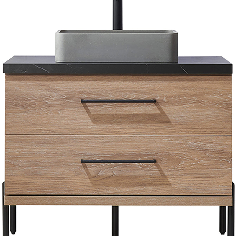 Trento 36" Single Sink-S Bath Vanity in North American Oak with Black Sintered Stone Top with Rectangular Concrete Sink