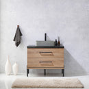 Trento 36" Single Sink-S Bath Vanity in North American Oak with Black Sintered Stone Top with Rectangular Concrete Sink