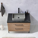 Trento 36" Single Sink-S Bath Vanity in North American Oak with Black Sintered Stone Top with Rectangular Concrete Sink