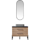 Trento 36" Single Sink-S Bath Vanity in North American Oak with Black Sintered Stone Top with Rectangular Concrete Sink