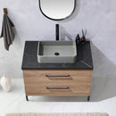 Trento 36" Single Sink-S Bath Vanity in North American Oak with Black Sintered Stone Top with Rectangular Concrete Sink