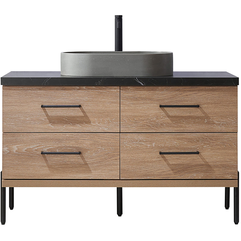 Trento 48" Single Sink-Bath Vanity in North American Oak with Black Sintered Stone Top Oval Concrete Sink