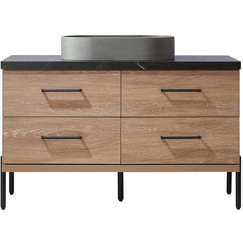 Trento 48" Single Sink-Bath Vanity in North American Oak with Black Sintered Stone Top Oval Concrete Sink