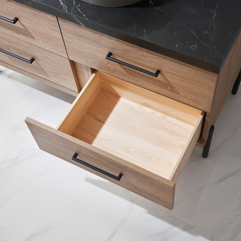 Trento 48" Single Sink-Bath Vanity in North American Oak with Black Sintered Stone Top Oval Concrete Sink