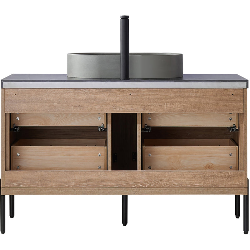 Trento 48" Single Sink-Bath Vanity in North American Oak with Black Sintered Stone Top Oval Concrete Sink