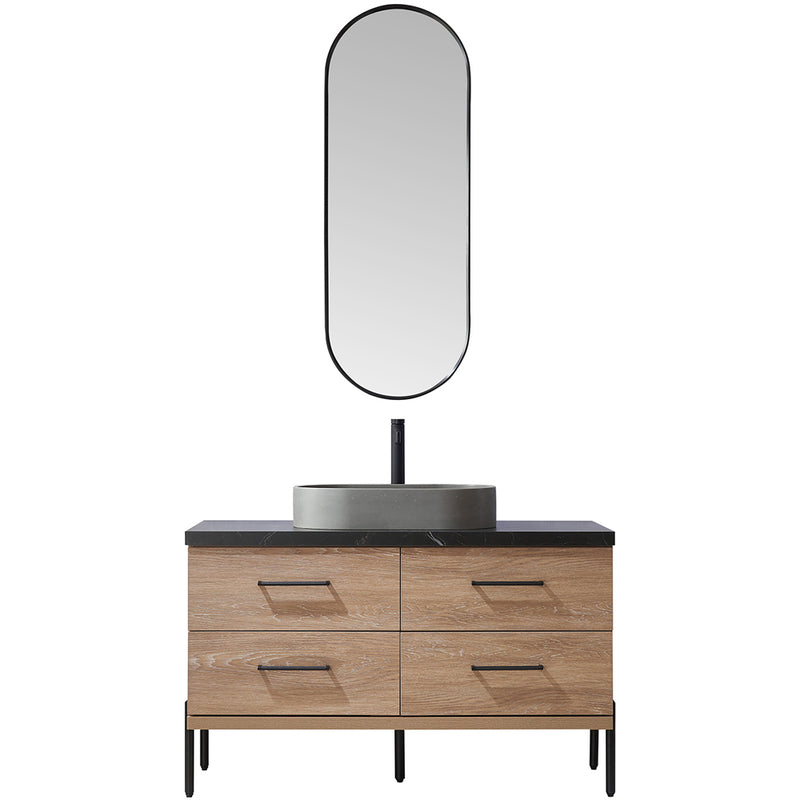 Trento 48" Single Sink-Bath Vanity in North American Oak with Black Sintered Stone Top Oval Concrete Sink