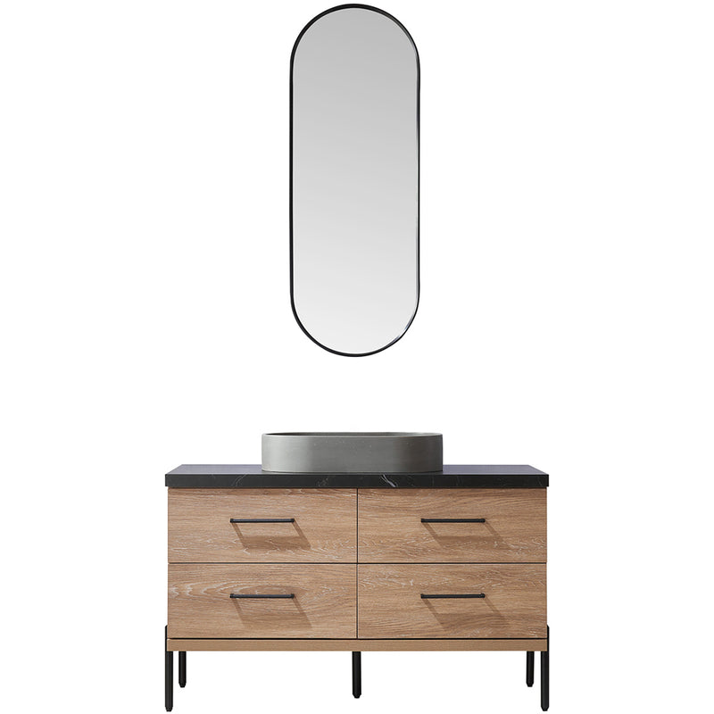 Trento 48" Single Sink-Bath Vanity in North American Oak with Black Sintered Stone Top Oval Concrete Sink