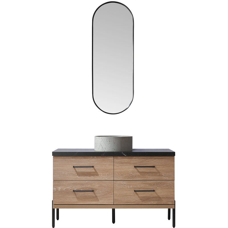 Trento 48" Single Sink-Bath Vanity in North American Oak with Black Sintered Stone Top Circular Concrete Sink