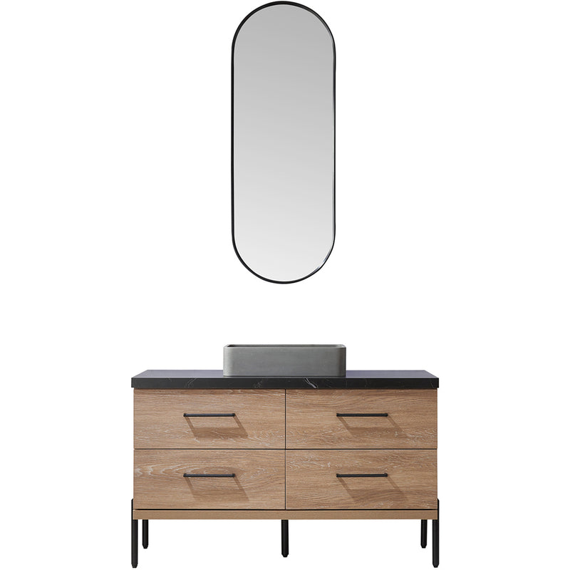 Trento 48" Single Sink-Bath Vanity in North American Oak with Black Sintered Stone Top Rectangular Concrete Sink