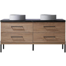 Trento 60" Double Sink-C Bath Vanity in North American Oak with Black Sintered Stone Top Circular Concrete Sink