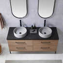 Trento 60" Double Sink-C Bath Vanity in North American Oak with Black Sintered Stone Top Circular Concrete Sink