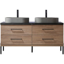 Trento 60" Double Sink-O Bath Vanity in North American Oak with Black Sintered Stone Top Oval Concrete Sink