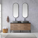 Trento 60" Double Sink-O Bath Vanity in North American Oak with Black Sintered Stone Top Oval Concrete Sink