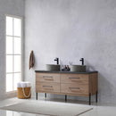 Trento 60" Double Sink-R Bath Vanity in North American Oak with Black Sintered Stone Top Circular Concrete Sink