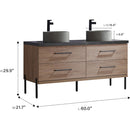 Trento 60" Double Sink-R Bath Vanity in North American Oak with Black Sintered Stone Top Circular Concrete Sink