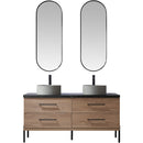 Trento 60" Double Sink-R Bath Vanity in North American Oak with Black Sintered Stone Top Circular Concrete Sink