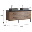 Trento 60" Double Sink-Bath Vanity in North American Oak with Black Sintered Stone Top Rectangular Concrete Sink