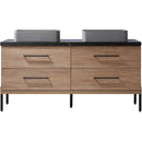 Trento 60" Double Sink-Bath Vanity in North American Oak with Black Sintered Stone Top Rectangular Concrete Sink