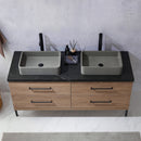 Trento 60" Double Sink-Bath Vanity in North American Oak with Black Sintered Stone Top Rectangular Concrete Sink