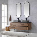 Trento 60" Double Sink-Bath Vanity in North American Oak with Black Sintered Stone Top Rectangular Concrete Sink