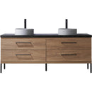 Trento 72" Double Sink-C Bath Vanity in North American Oak with Black Sintered Stone Top Circular Concrete Sink