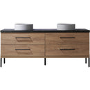 Trento 72" Double Sink-C Bath Vanity in North American Oak with Black Sintered Stone Top Circular Concrete Sink