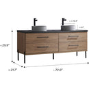 Trento 72" Double Sink-C Bath Vanity in North American Oak with Black Sintered Stone Top Circular Concrete Sink