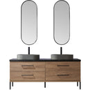 Trento 72" Double Sink-O Bath Vanity in North American Oak with Black Sintered Stone Top Oval Concrete Sink