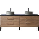 Trento 72" Double Sink-R Bath Vanity in North American Oak with Black Sintered Stone Top Circular Concrete Sink