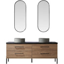 Trento 72" Double Sink-R Bath Vanity in North American Oak with Black Sintered Stone Top Circular Concrete Sink