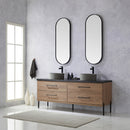 Trento 72" Double Sink-R Bath Vanity in North American Oak with Black Sintered Stone Top Circular Concrete Sink