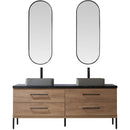 Trento 72" Double Sink-S Bath Vanity in North American Oak with Black Sintered Stone Top Rectangular Concrete Sink