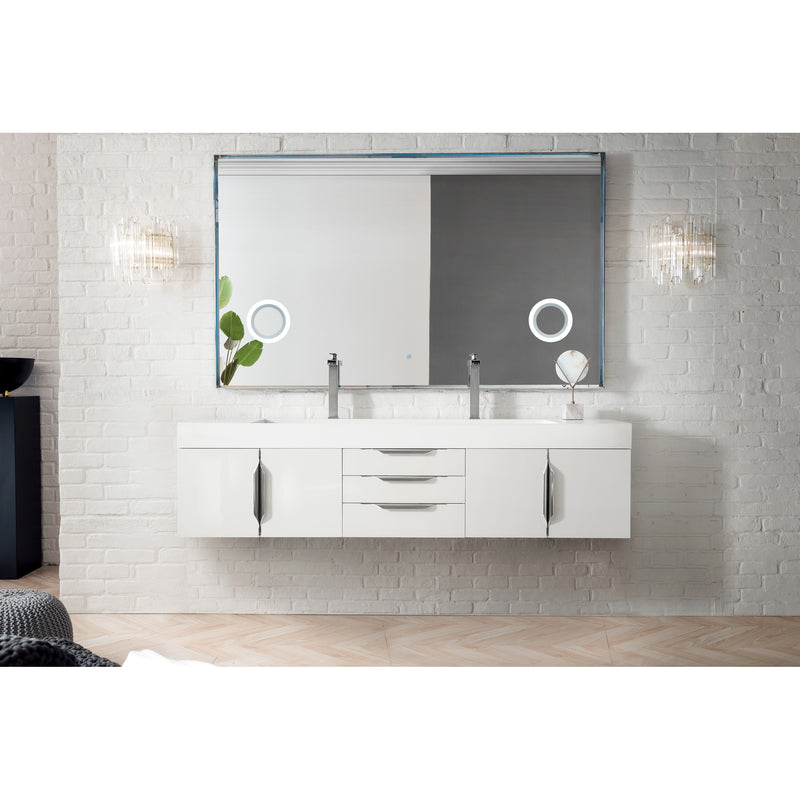 James Martin Mercer Island 72" Double Vanity Glossy White with Glossy White Composite Top 389-V72D-GW-A-GW