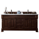 James Martin Brookfield 72" Burnished Mahogany Double Vanity with 3 cm Eternal Jasmine Pearl Quartz Top 147-114-5761-3EJP