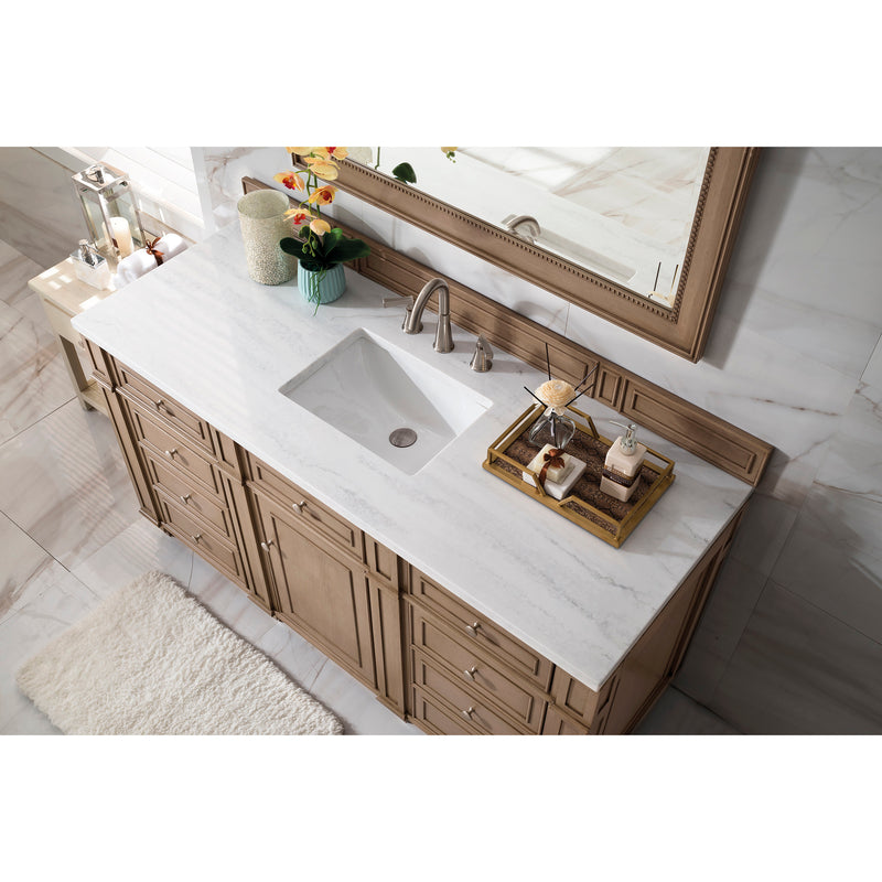 James Martin Bristol 60" Single Vanity Whitewashed Walnut with 3 cm Arctic Fall Solid Surface Top 157-V60S-WW-3AF