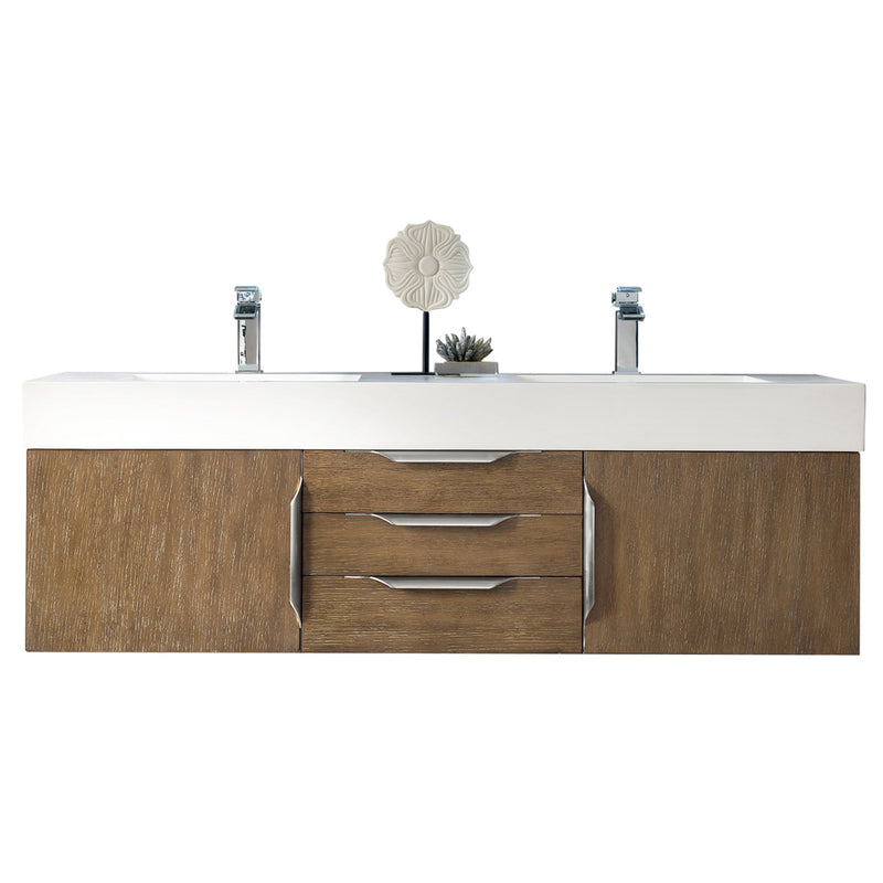 James Martin Mercer Island 59" Double Vanity Latte Oak with Glossy White Composite Top 389-V59D-LTO-A-GW