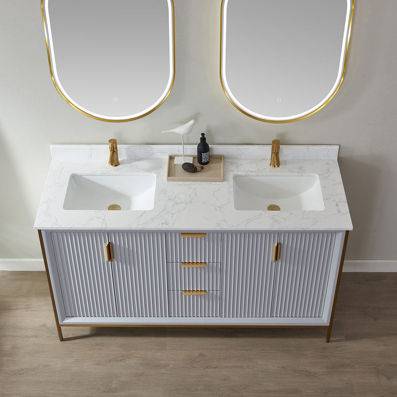 Vinnova Design Granada 60" Vanity with White Composite Grain Stone Countertop