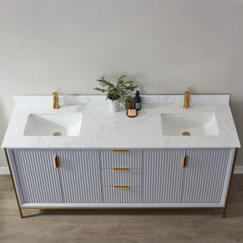 Vinnova Design Granada 72" Vanity with White Composite Grain Stone Countertop