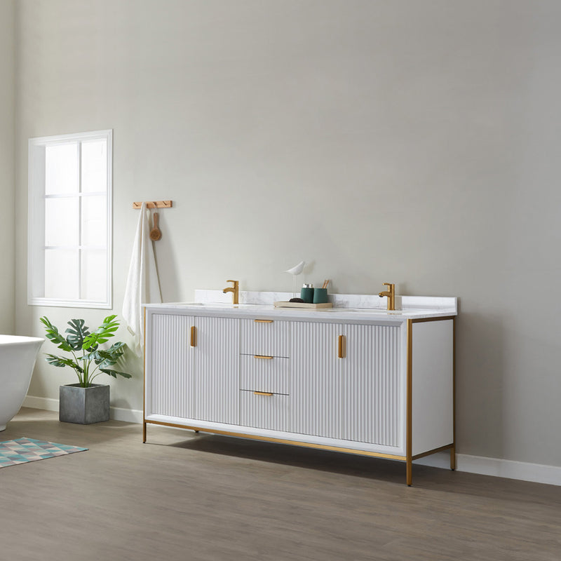 Vinnova Design Granada 72" Vanity with White Composite Grain Stone Countertop