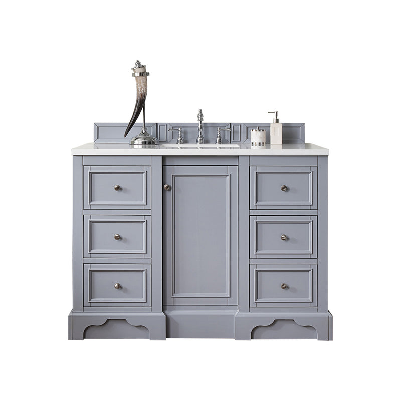 James Martin De Soto 48" Single Vanity Silver Gray with 3 cm Eternal Jasmine Pearl Quartz Top 825-V48-SL-3EJP