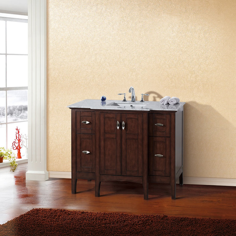 Bellaterra 45" Single Sink Vanity" Sable Walnut With Marble Top" White 7614-SW-WH