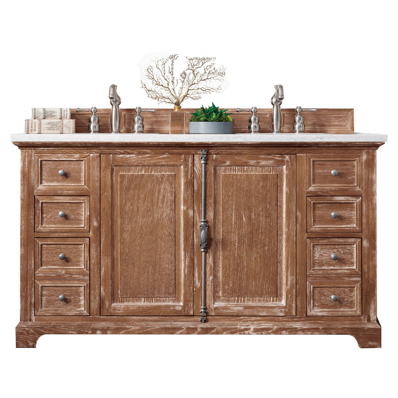 James Martin Providence 60" Driftwood Double Vanity with 3 cm Arctic Fall Solid Surface Top 238-105-5611-3AF