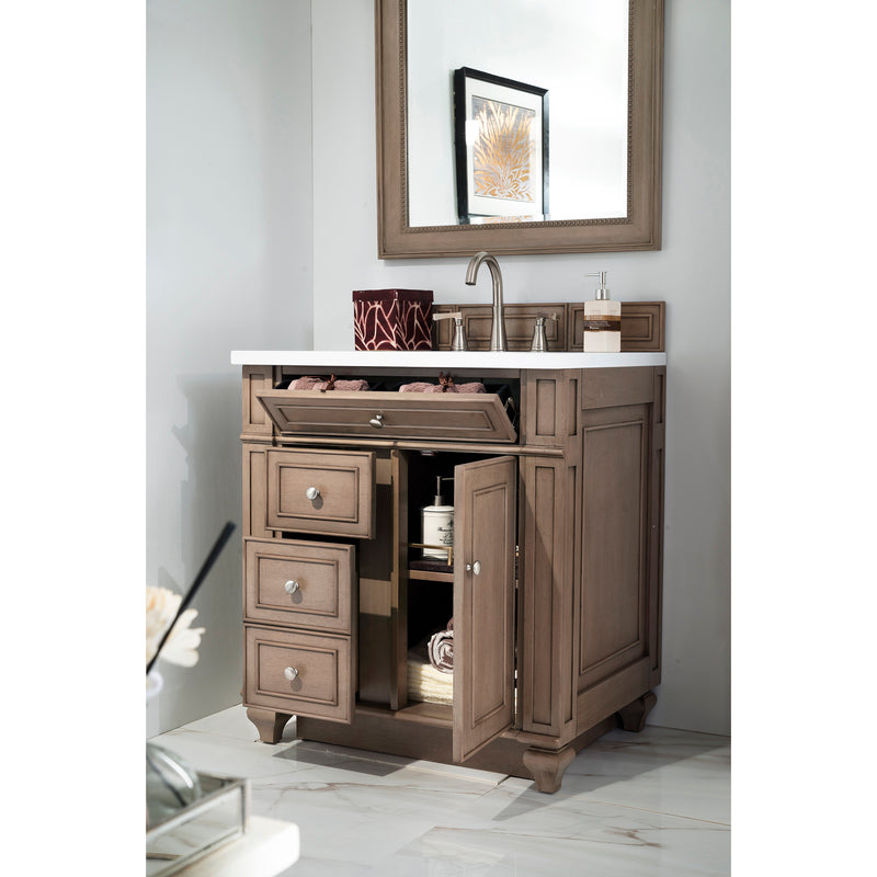 James Martin Bristol 30" Single Vanity Whitewashed Walnut with 3 cm Classic White Quartz Top 157-V30-WW-3CLW