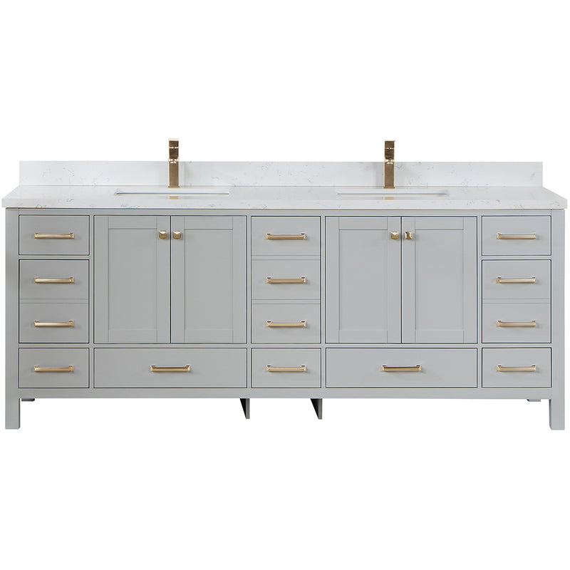 Vinnova Design Shannon 84" Double Vanity and Composite Carrara White Stone Countertop