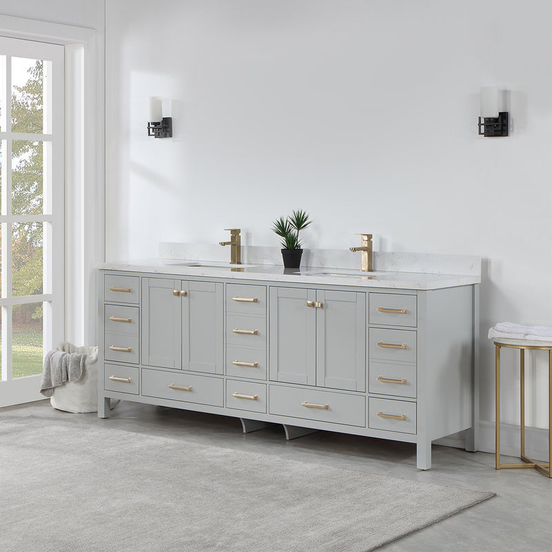 Vinnova Design Shannon 84" Double Vanity and Composite Carrara White Stone Countertop