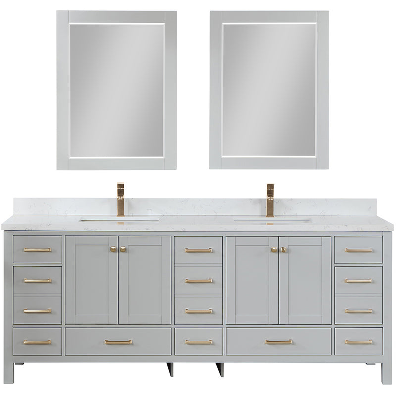 Vinnova Design Shannon 84" Double Vanity and Composite Carrara White Stone Countertop