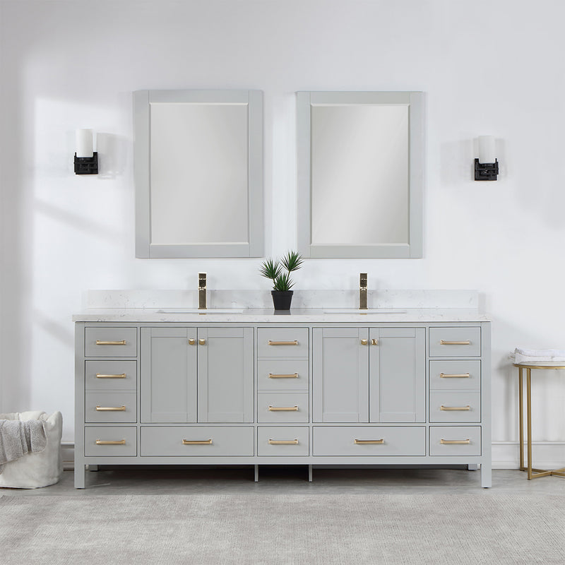 Vinnova Design Shannon 84" Double Vanity and Composite Carrara White Stone Countertop